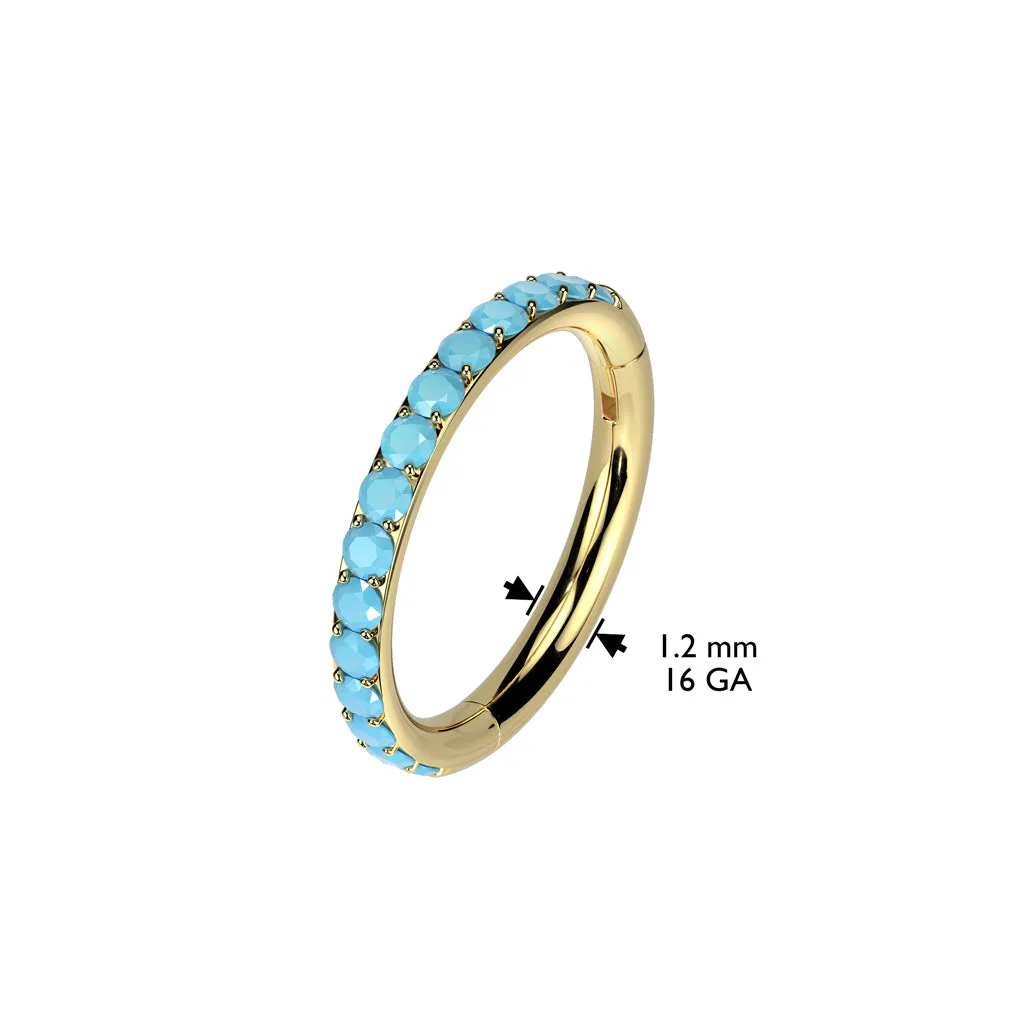 Titanium Hinged Segment Hoop Ring Outward Pave Turquoise Cartilage