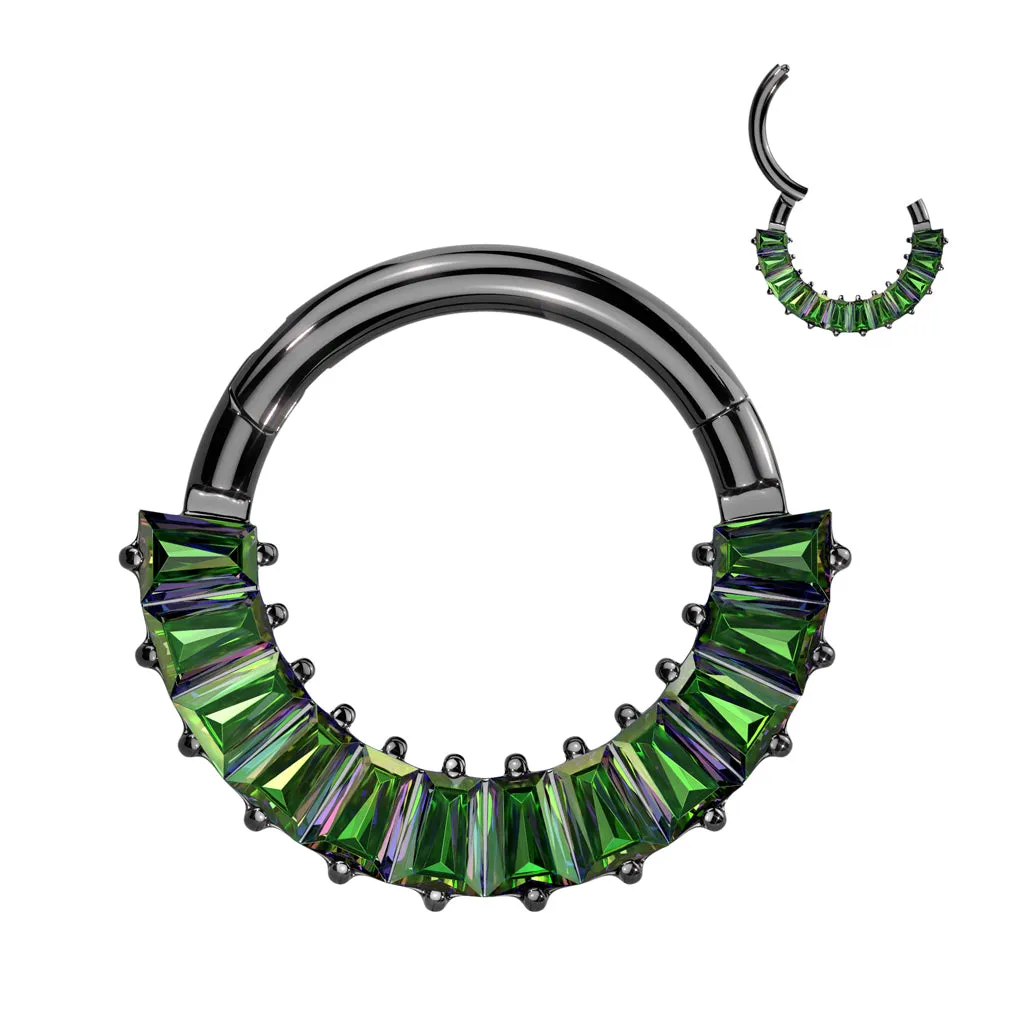 Titanium Hinged Segment Hoop Ring Pave Baguette CZ For Nose Septum Cartilage
