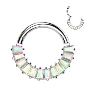 Titanium Hinged Segment Hoop Ring Pave Baguette CZ For Nose Septum Cartilage
