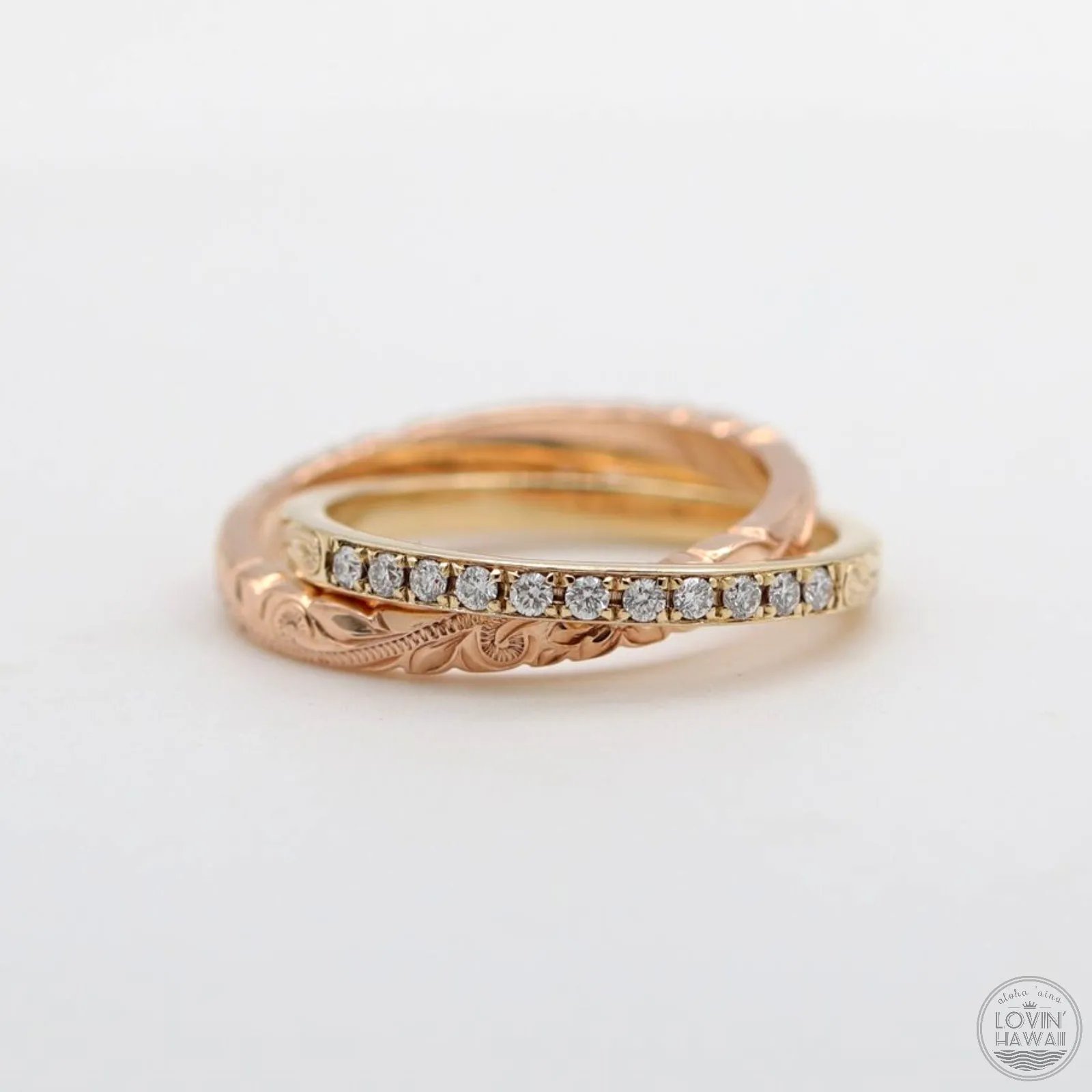 Trinity Diamond Ring, Hand Engraved Design (2MM 3MM Width)