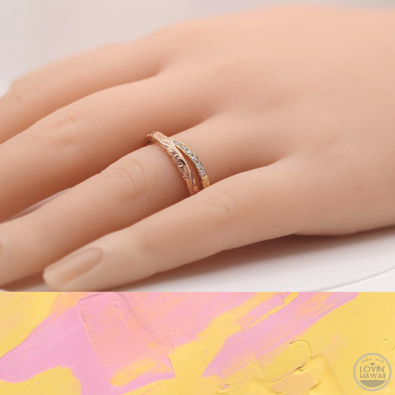 Trinity Diamond Ring, Hand Engraved Design (2MM 3MM Width)