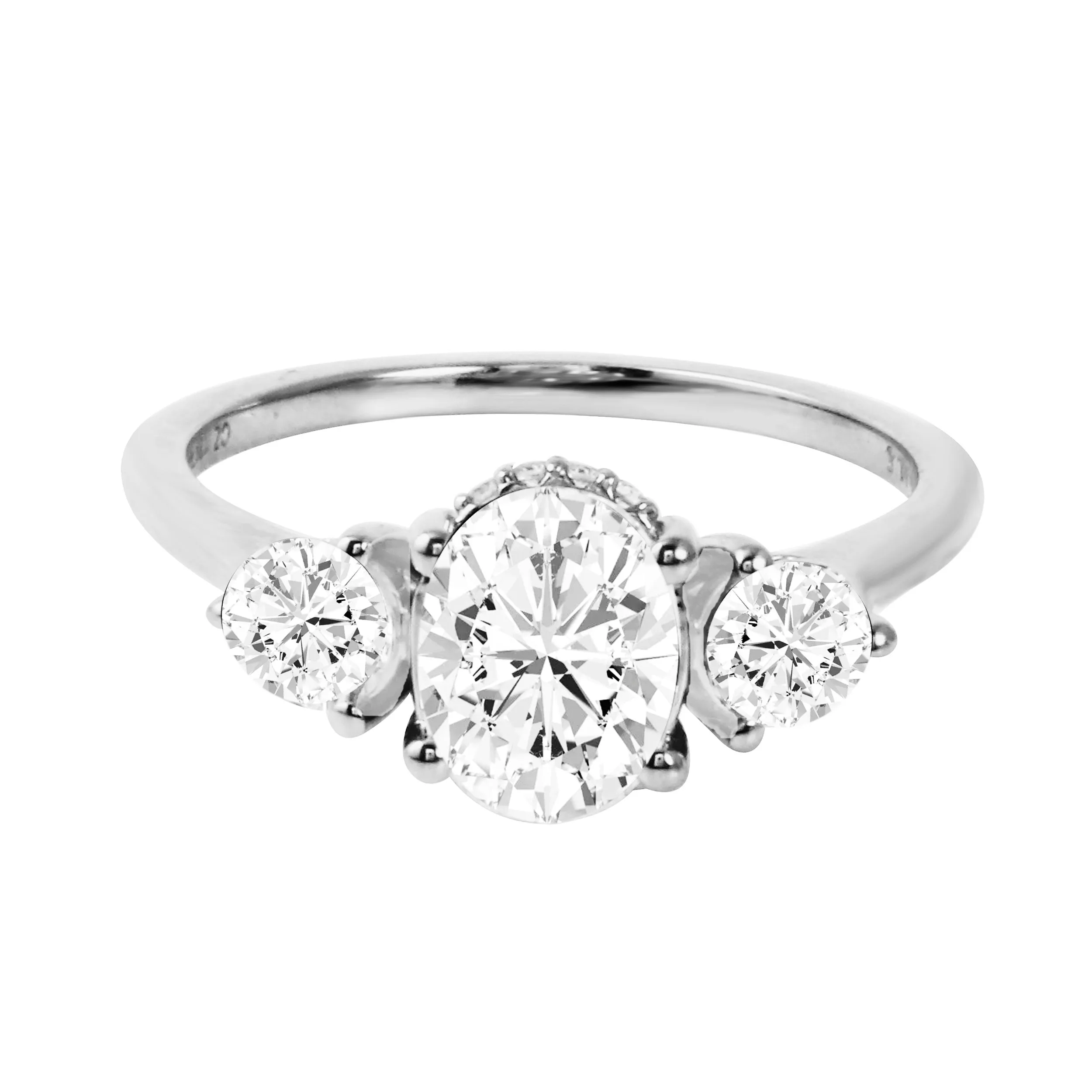 Trio Oval and Round Diamond Engagement Ring