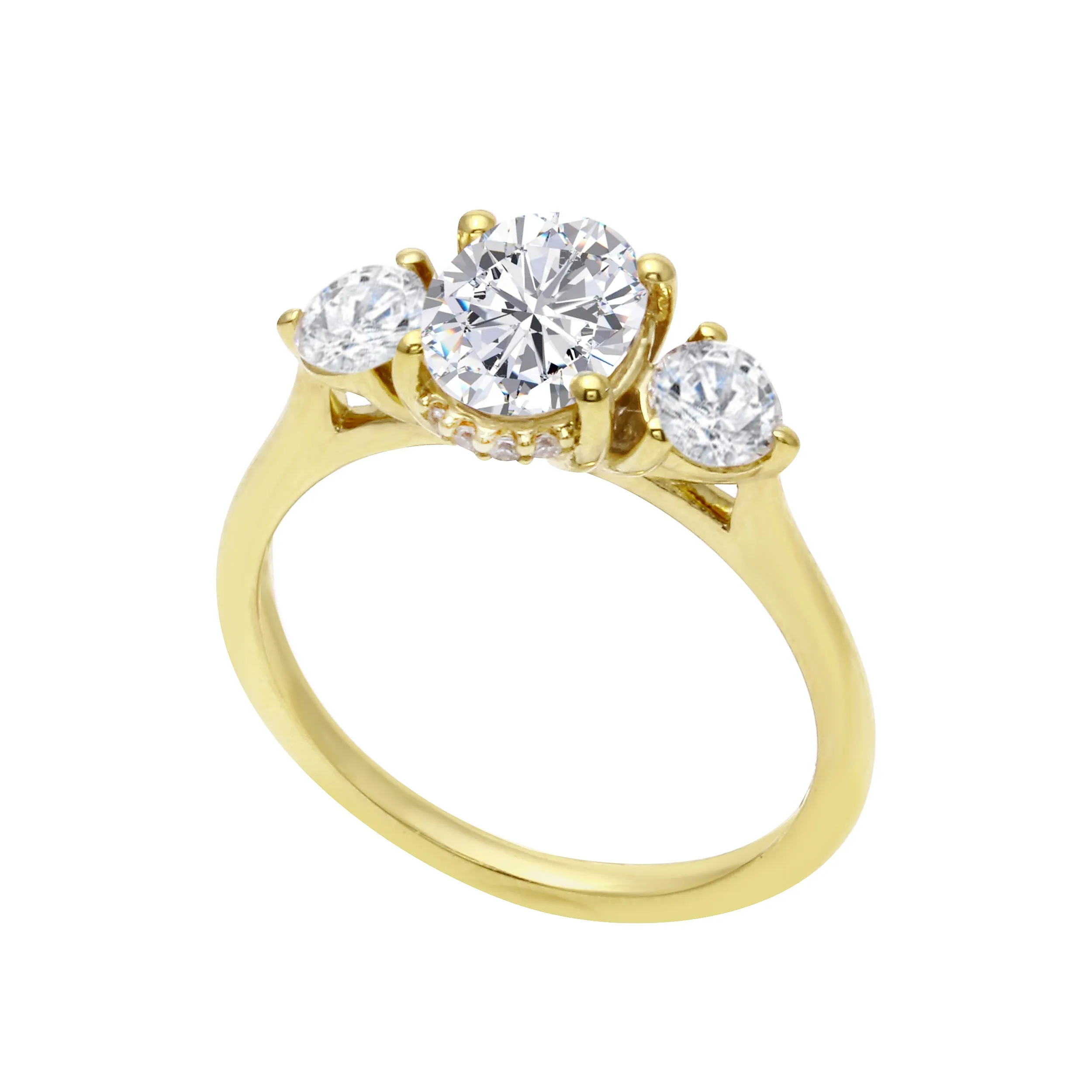 Trio Oval and Round Diamond Engagement Ring