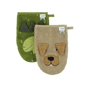 Trixie Organic Cotton Washcloth 2-Pack | Mr. Dino & Mr. Dog