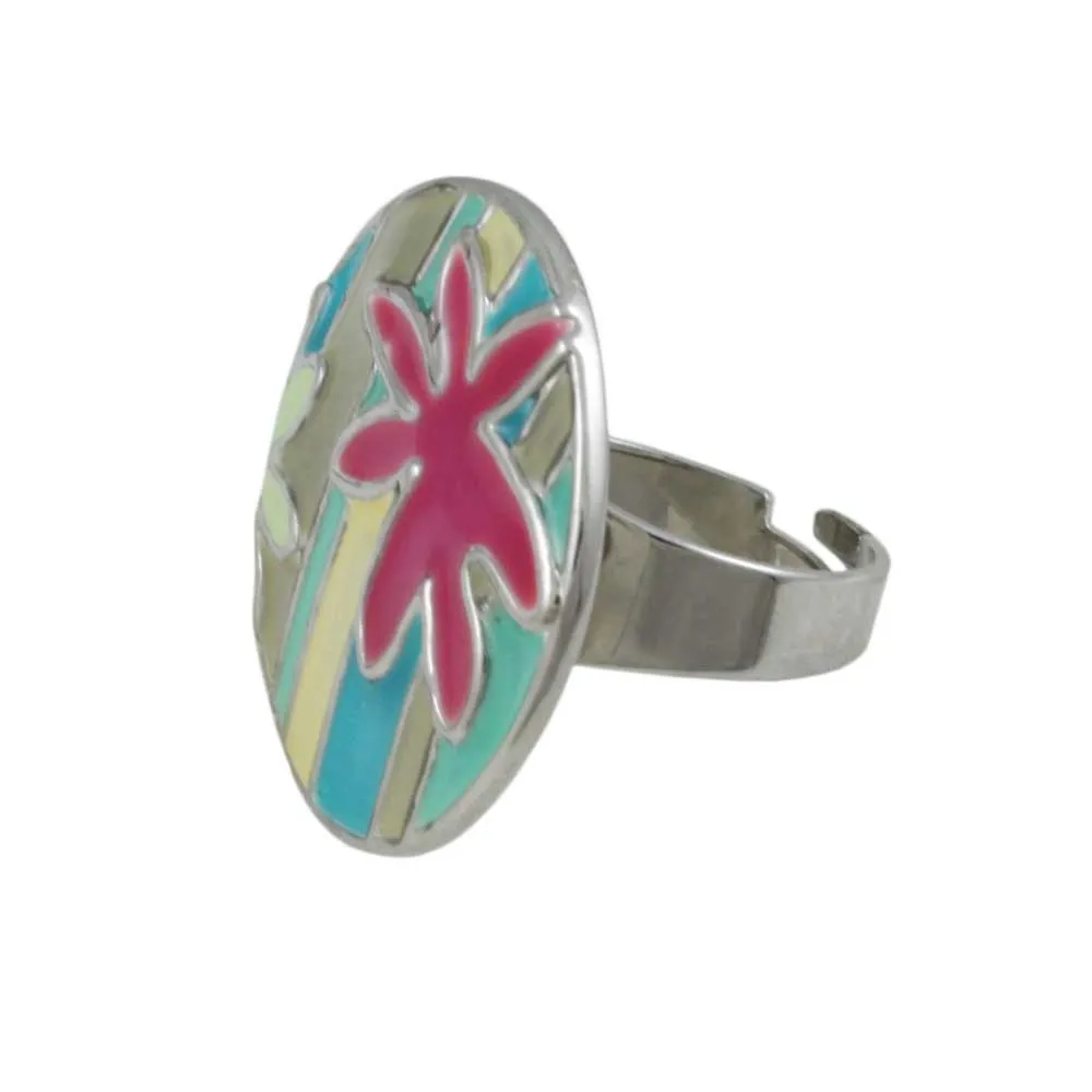 Tropical Floral Design Enamel Adjustable Ring - RF317