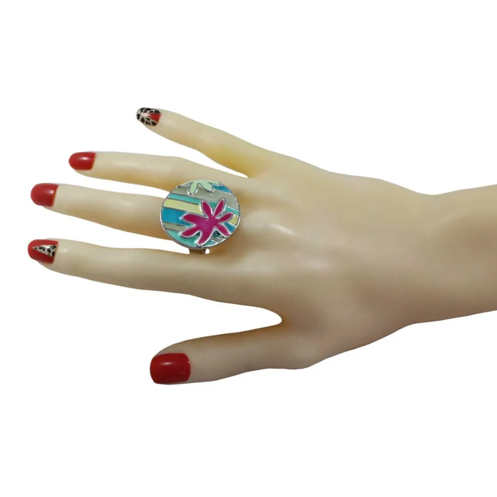 Tropical Floral Design Enamel Adjustable Ring - RF317