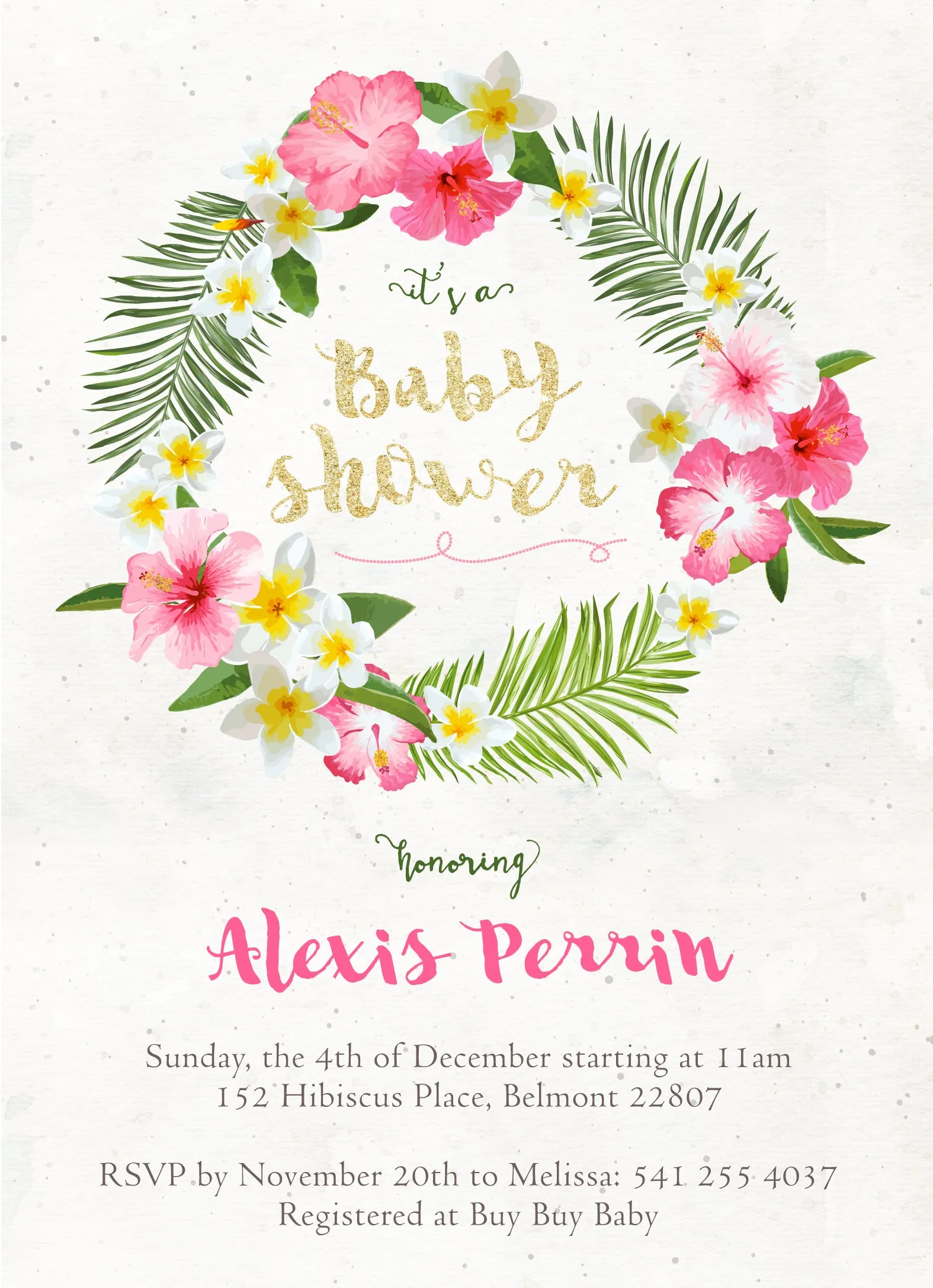 Tropical Hibiscus Flower Baby Shower Invitation