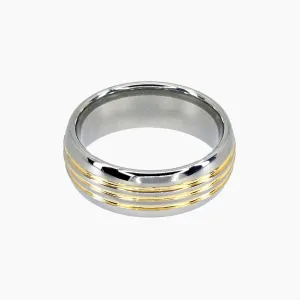 Tungsten Ring with Grooved 18K Gold Plating
