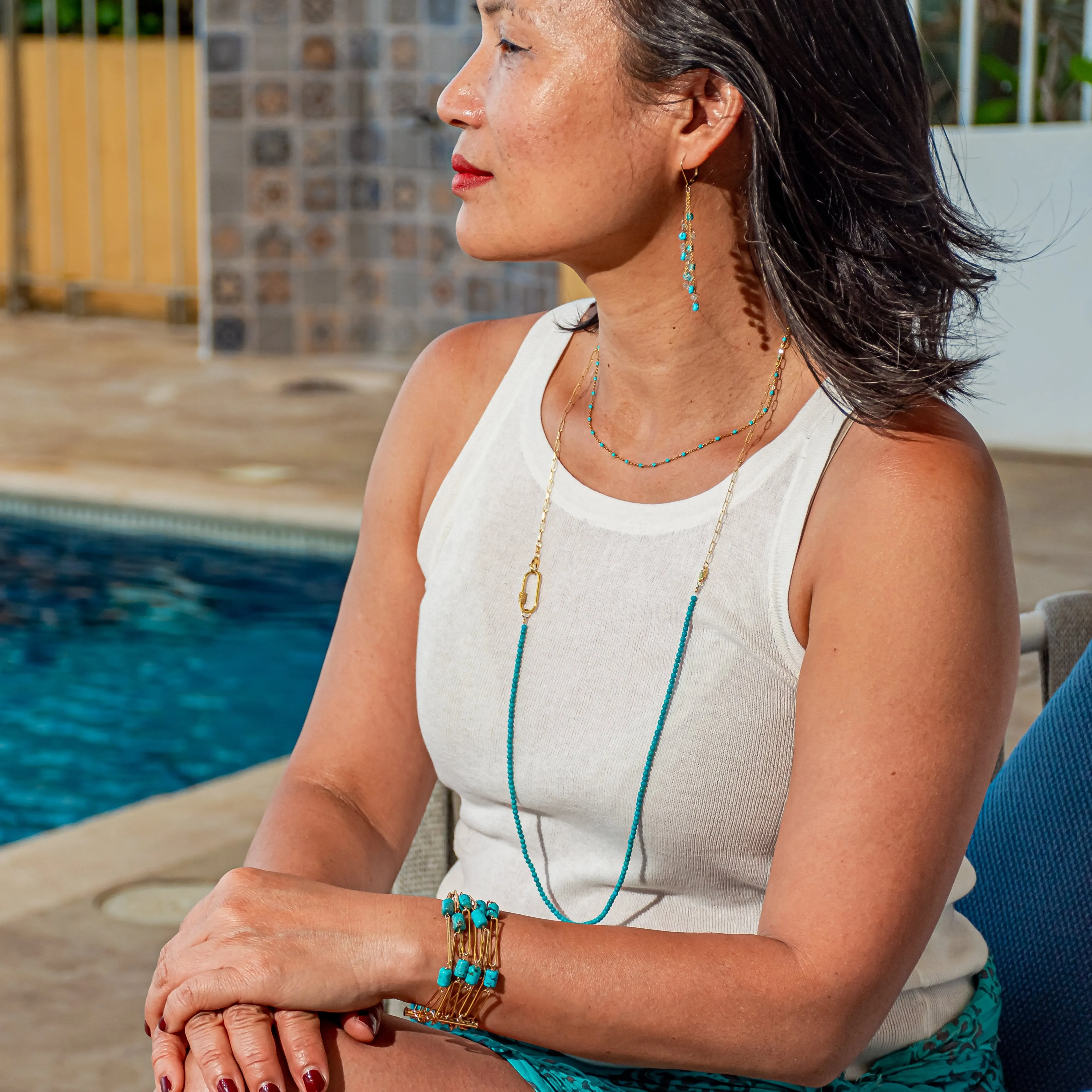 Turquoise Paperclip Link Long Necklace