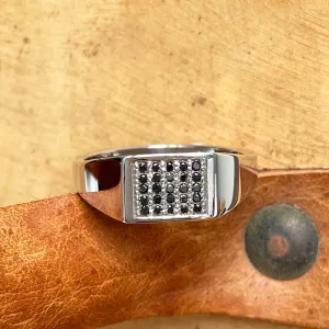 Twenty Five Black Diamond White Gold Signet Ring