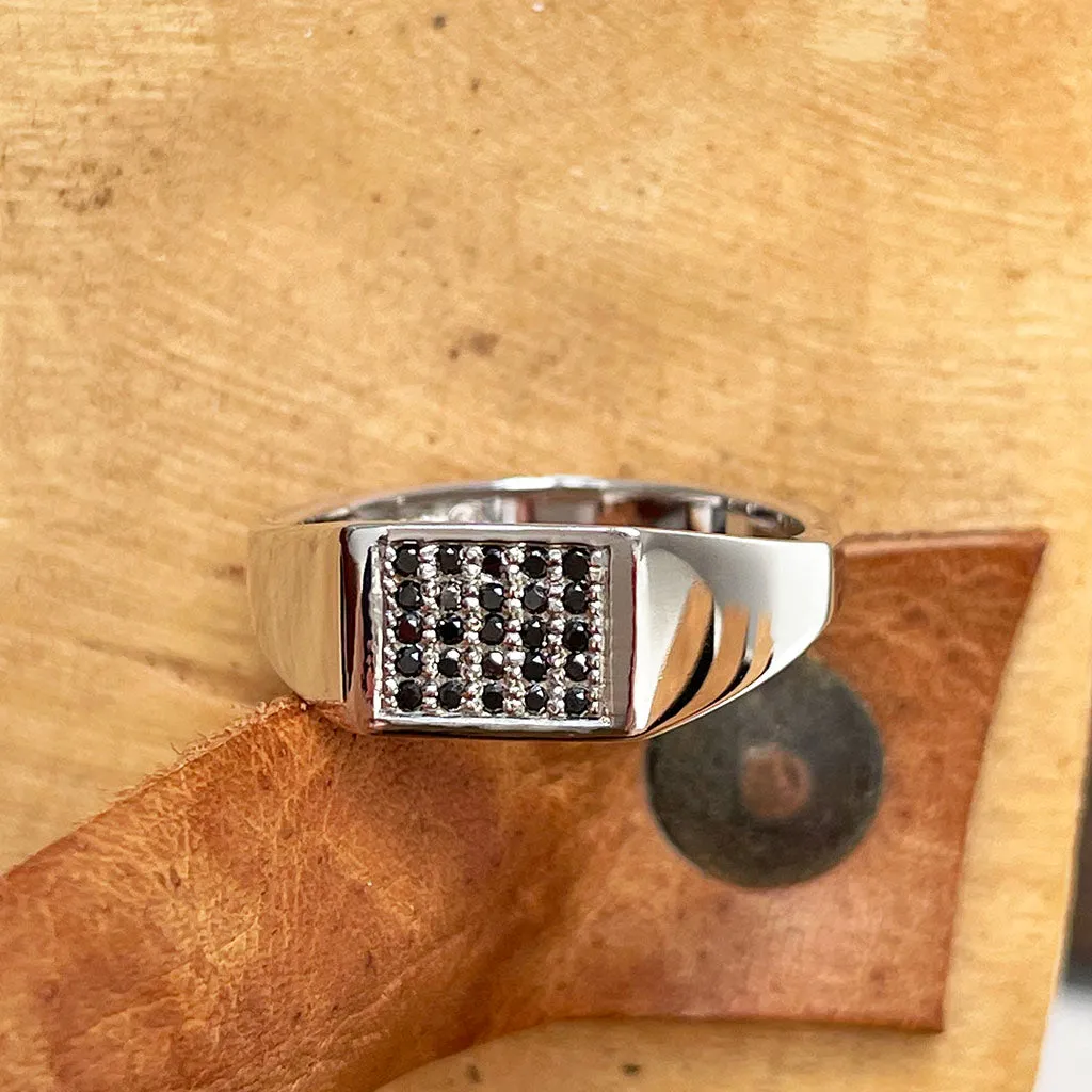 Twenty Five Black Diamond White Gold Signet Ring
