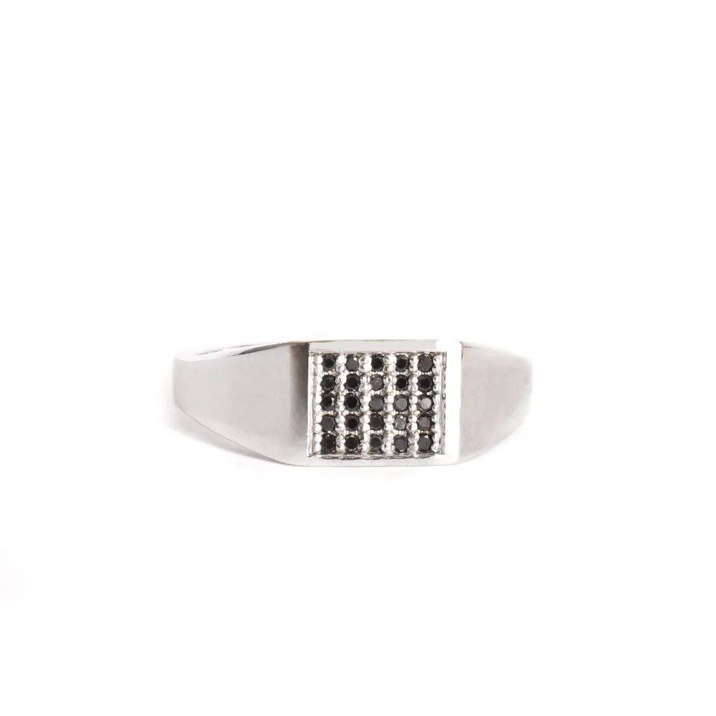 Twenty Five Black Diamond White Gold Signet Ring