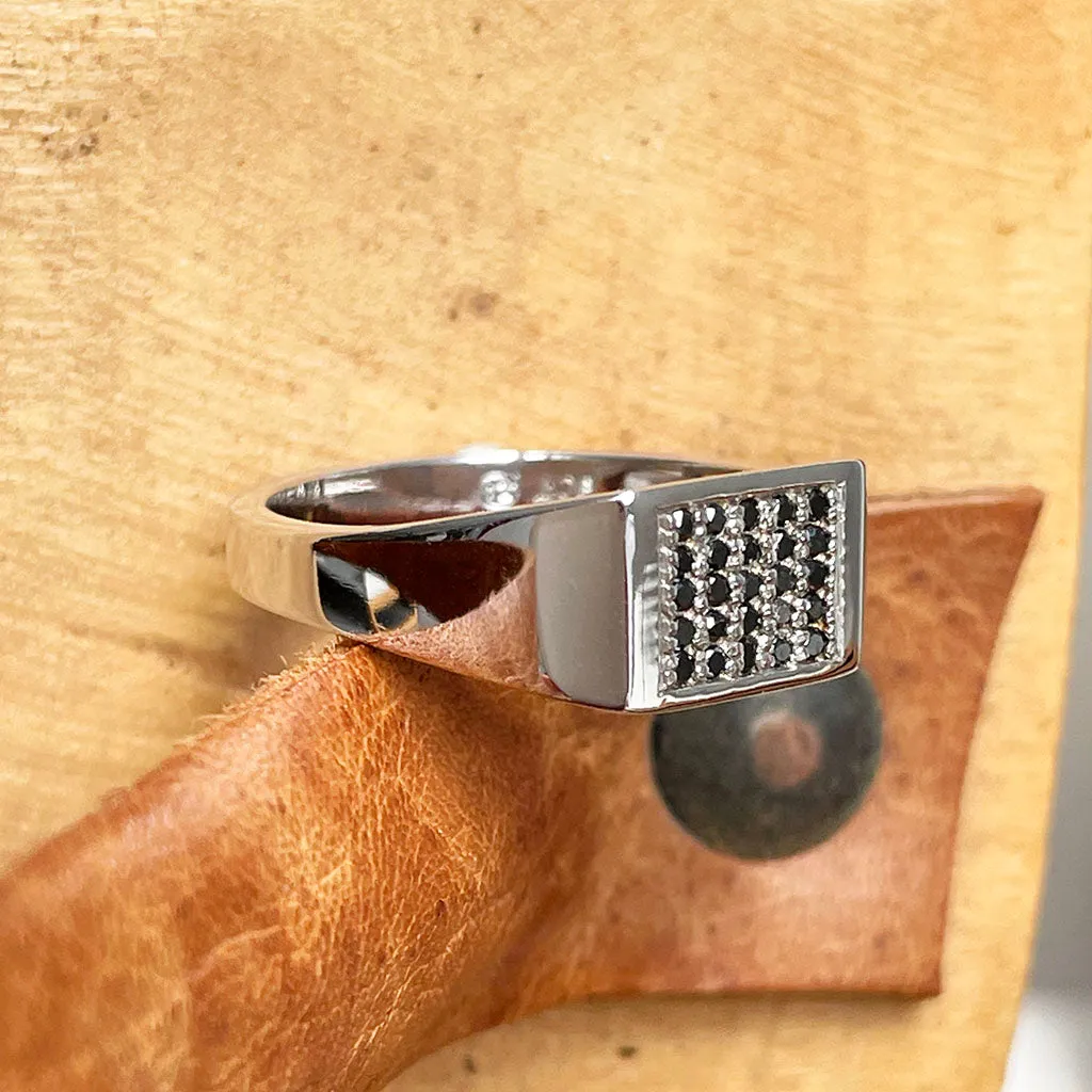 Twenty Five Black Diamond White Gold Signet Ring