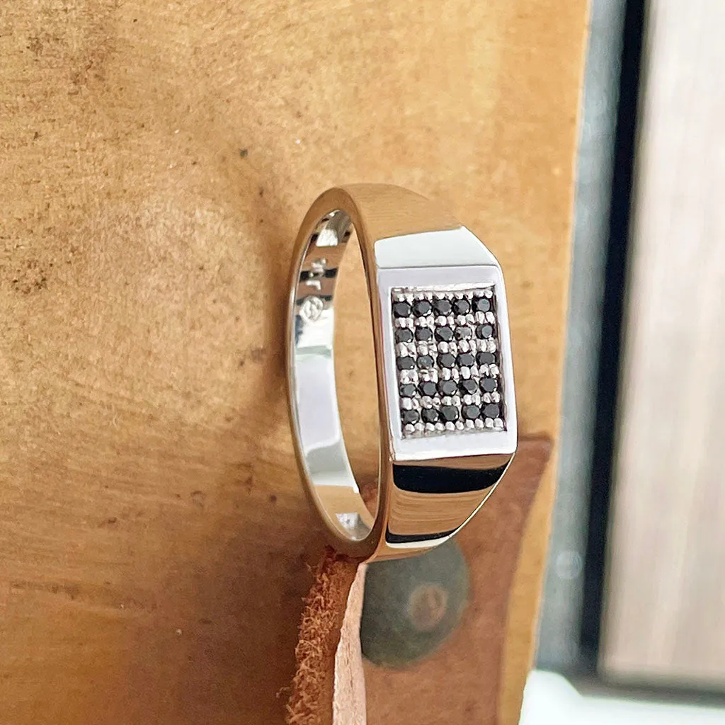 Twenty Five Black Diamond White Gold Signet Ring