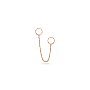 Two Hoop Simple Chain Earrings - Rose Gold