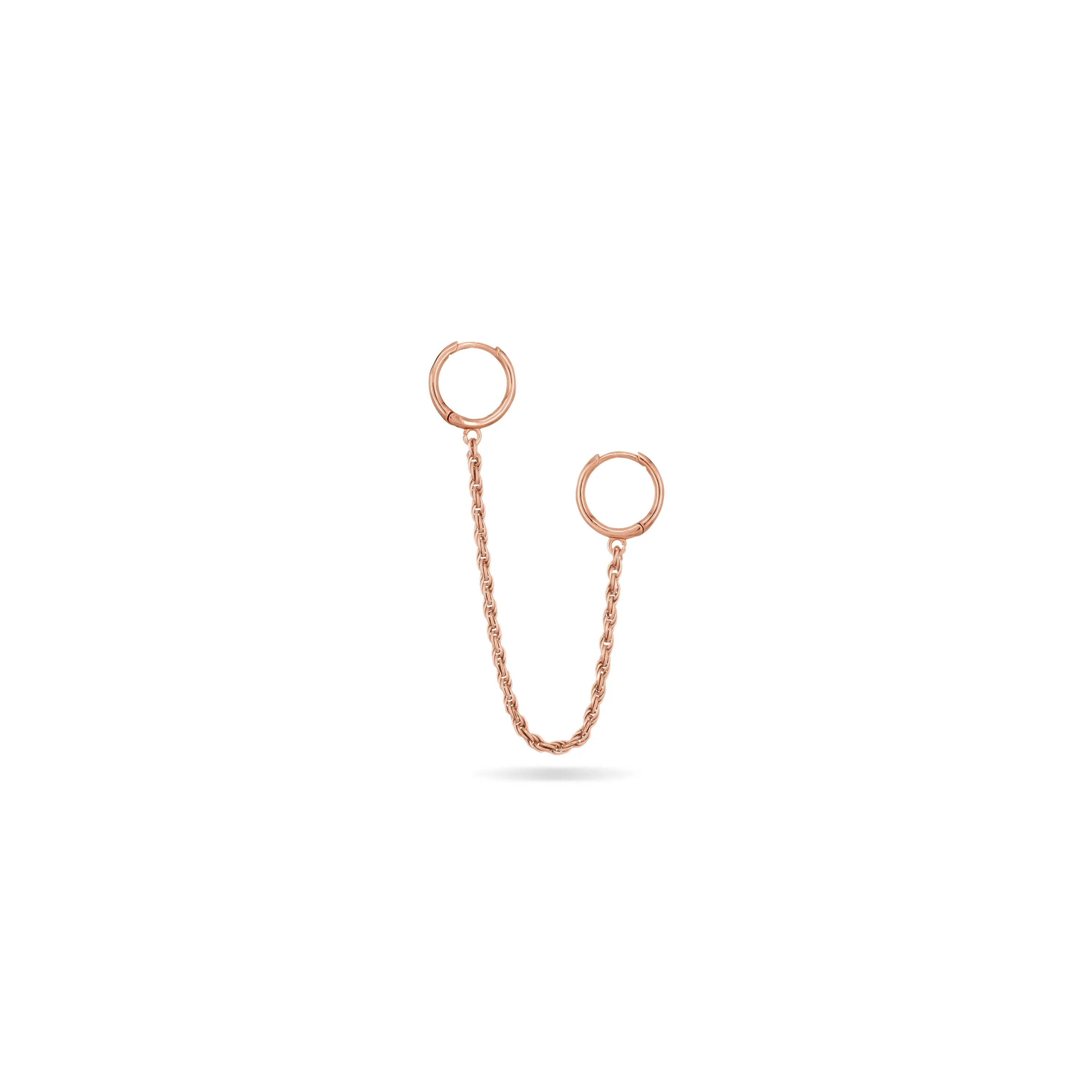 Two Hoop Simple Chain Earrings - Rose Gold