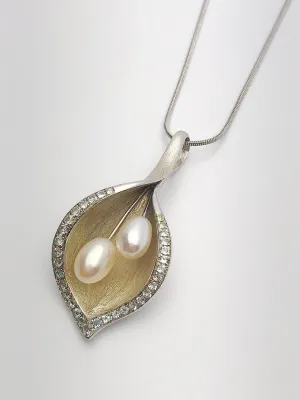 Two Pearl Pendant with Blue Topaz on 925 Sterling Silver - Statement Pendant - Handmade #759