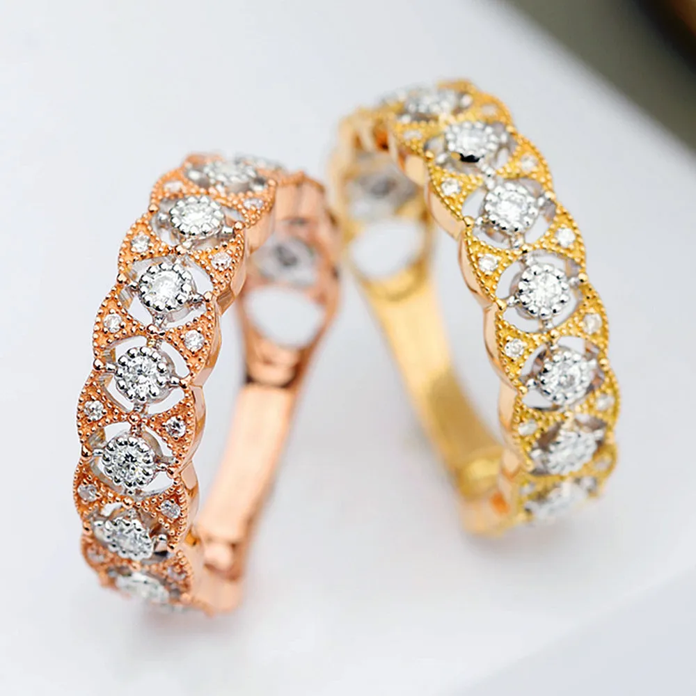 Two Tone Gold Diamond Lace Filigree Wedding Ring
