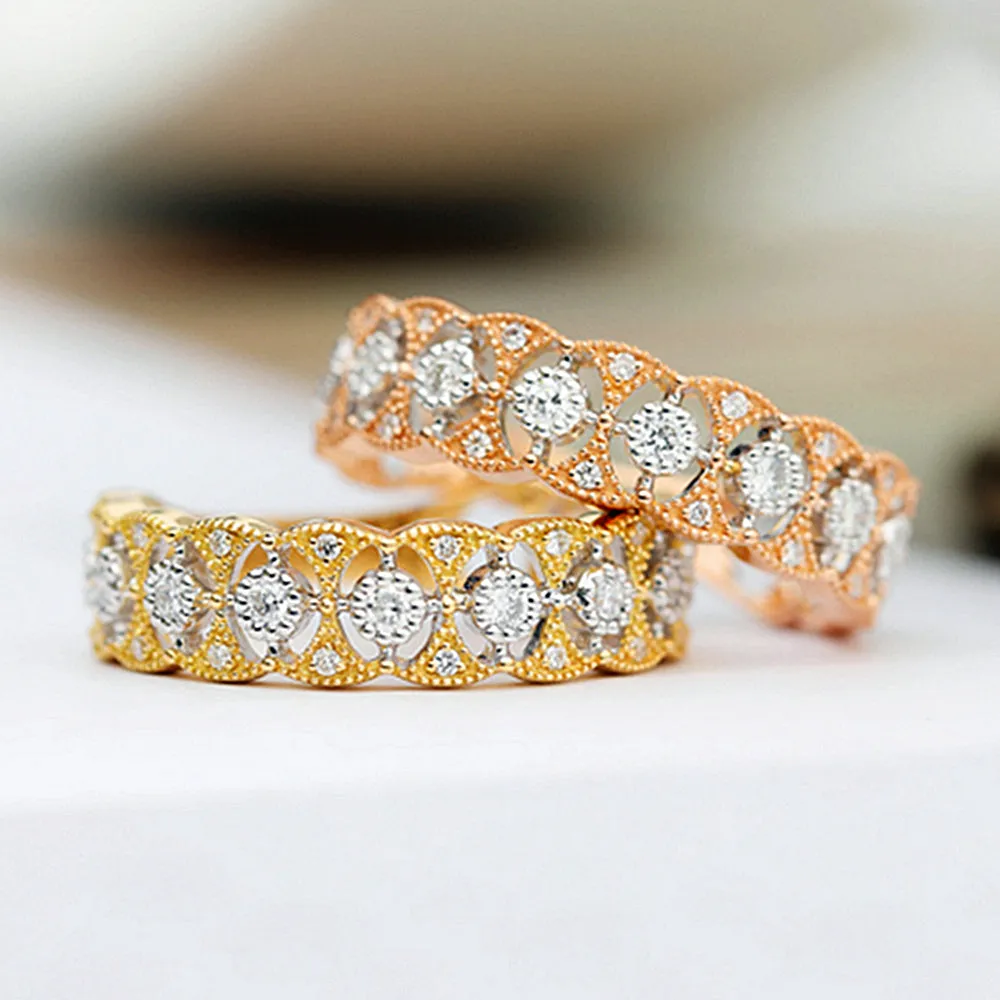 Two Tone Gold Diamond Lace Filigree Wedding Ring