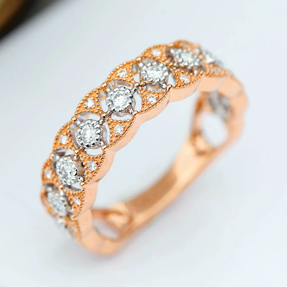 Two Tone Gold Diamond Lace Filigree Wedding Ring