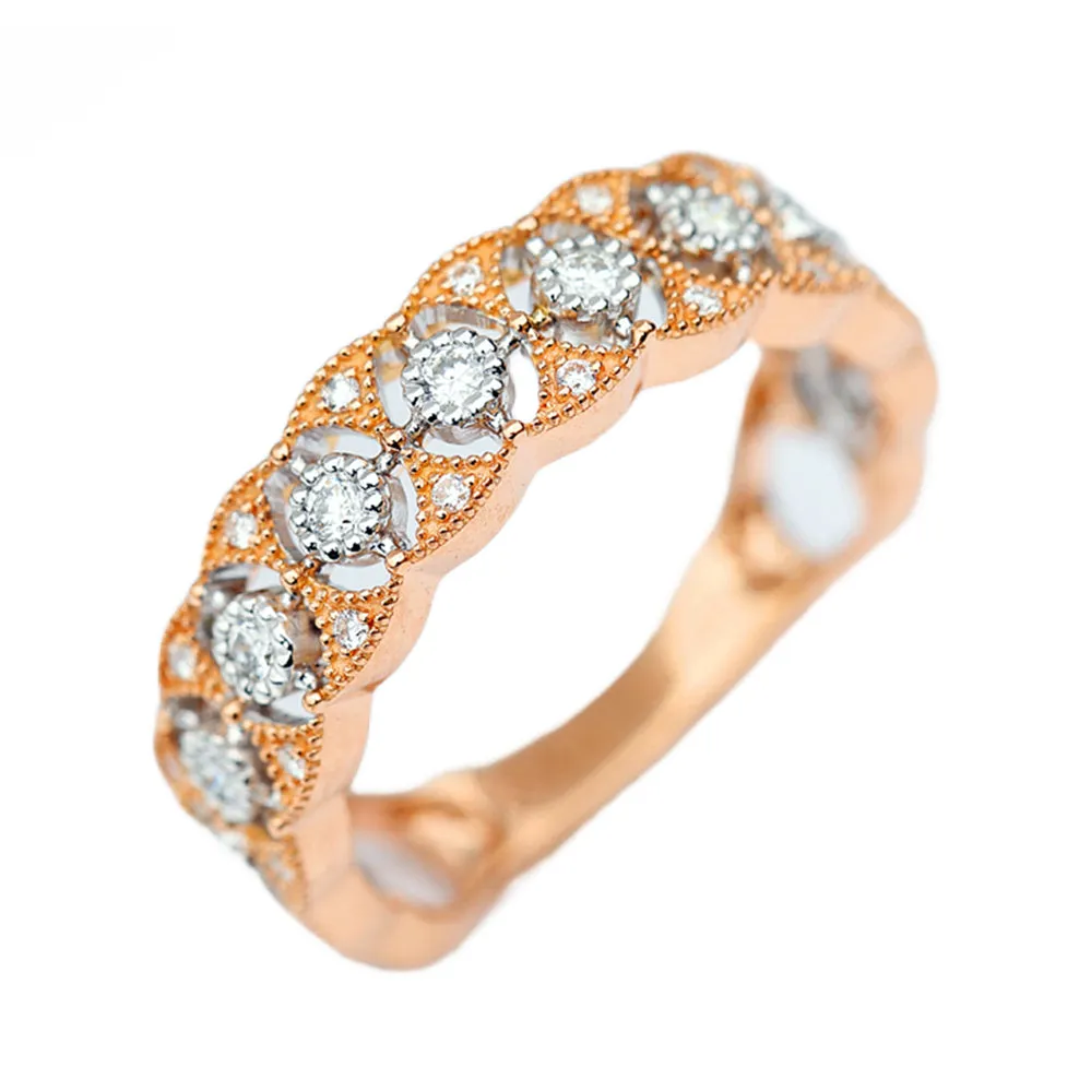 Two Tone Gold Diamond Lace Filigree Wedding Ring