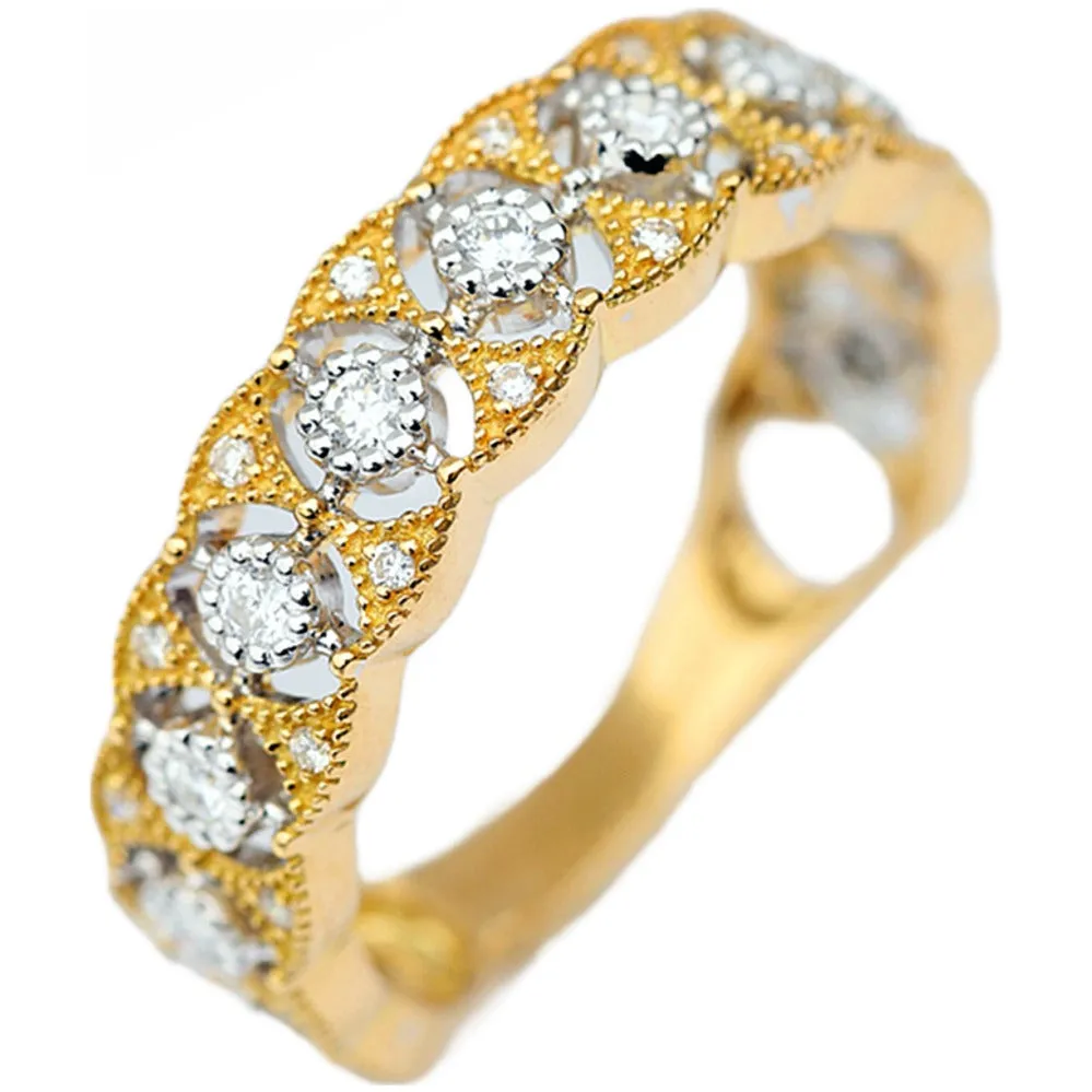 Two Tone Gold Diamond Lace Filigree Wedding Ring