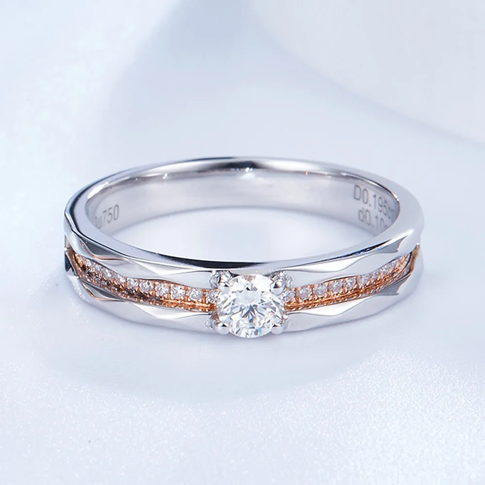 Two Tone Gold Diamond Wedding Matching Couple Rings