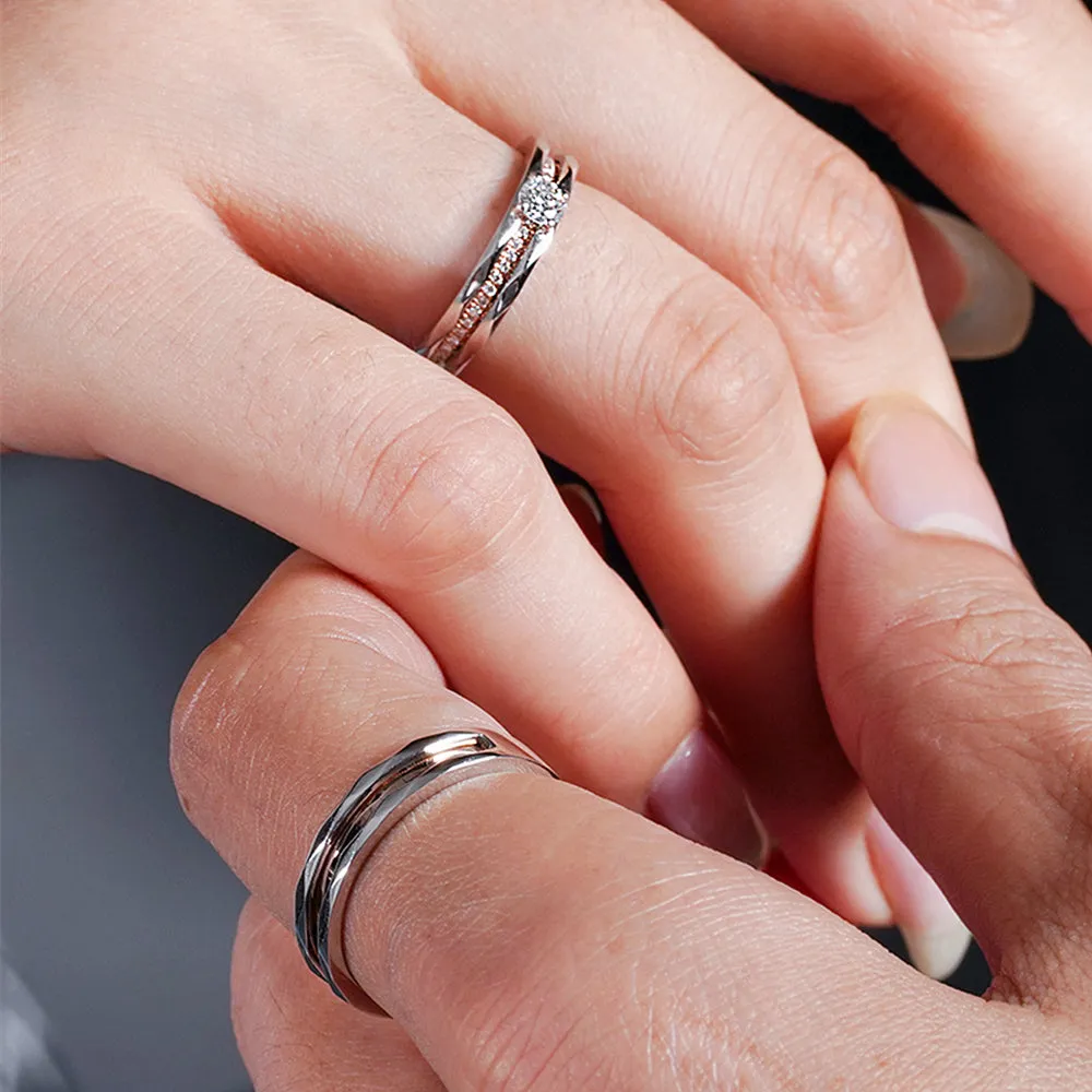 Two Tone Gold Diamond Wedding Matching Couple Rings