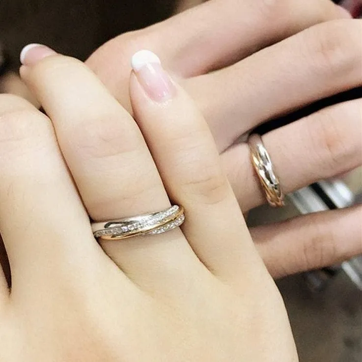 Two Tone Gold Diamond Wedding Matching Couple Rings
