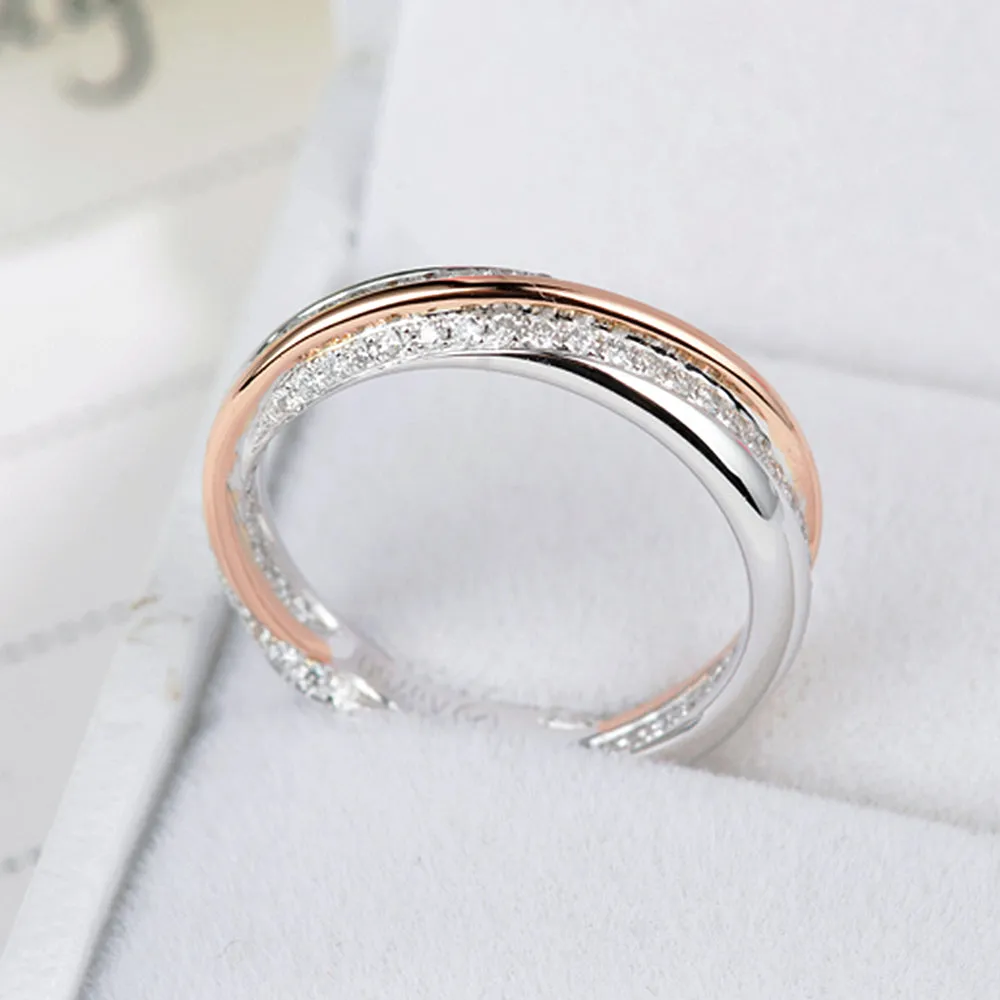 Two Tone Gold Diamond Wedding Matching Couple Rings