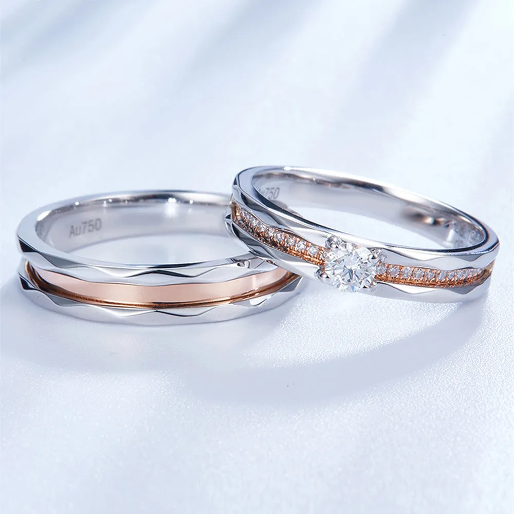 Two Tone Gold Diamond Wedding Matching Couple Rings