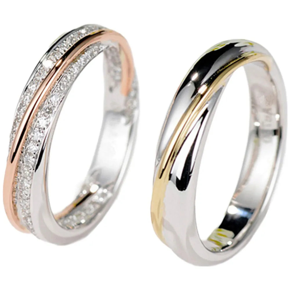 Two Tone Gold Diamond Wedding Matching Couple Rings