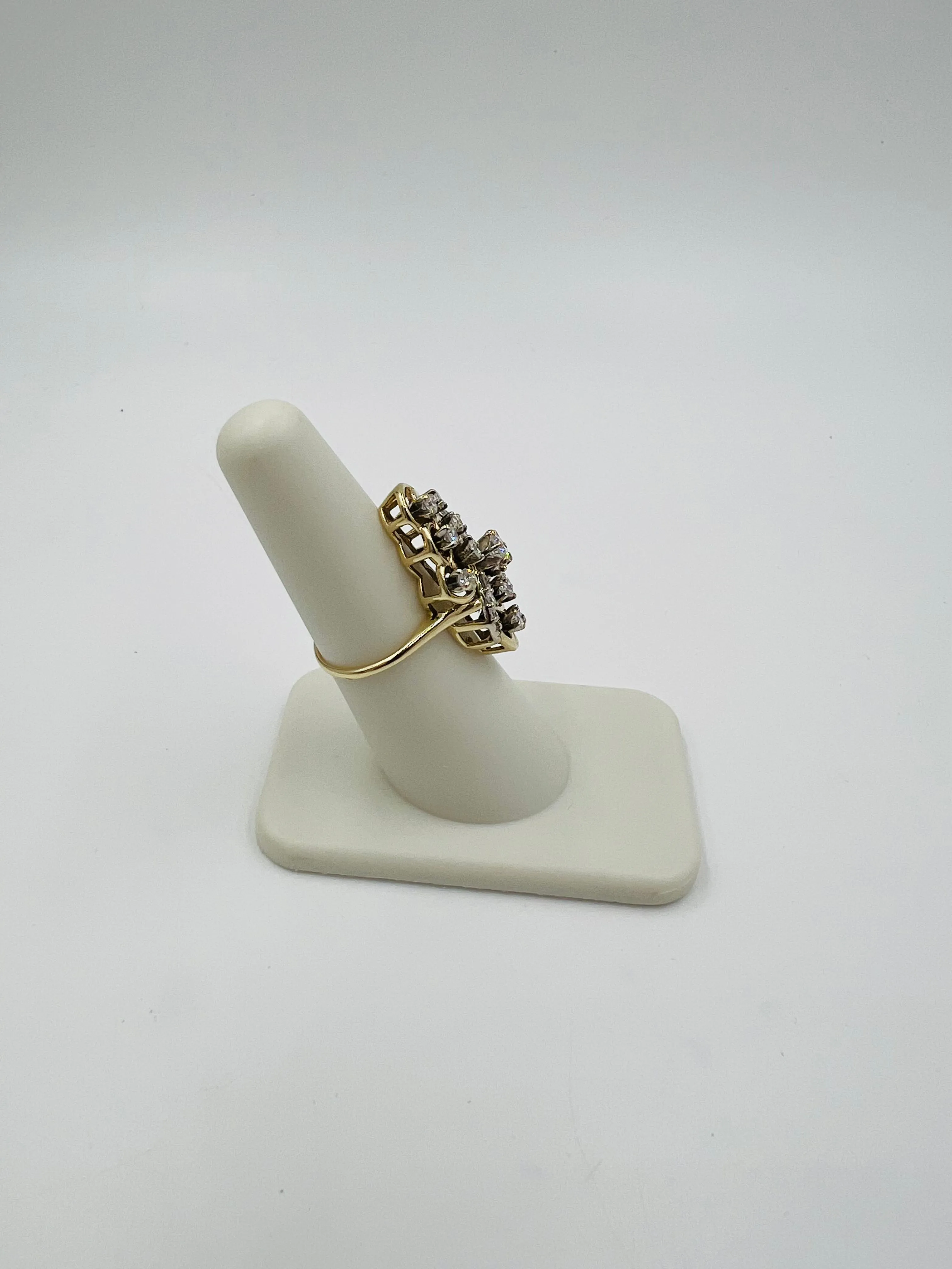 Vintage Diamond Yellow Gold Elongated Cluster Ring Circa 1970s
