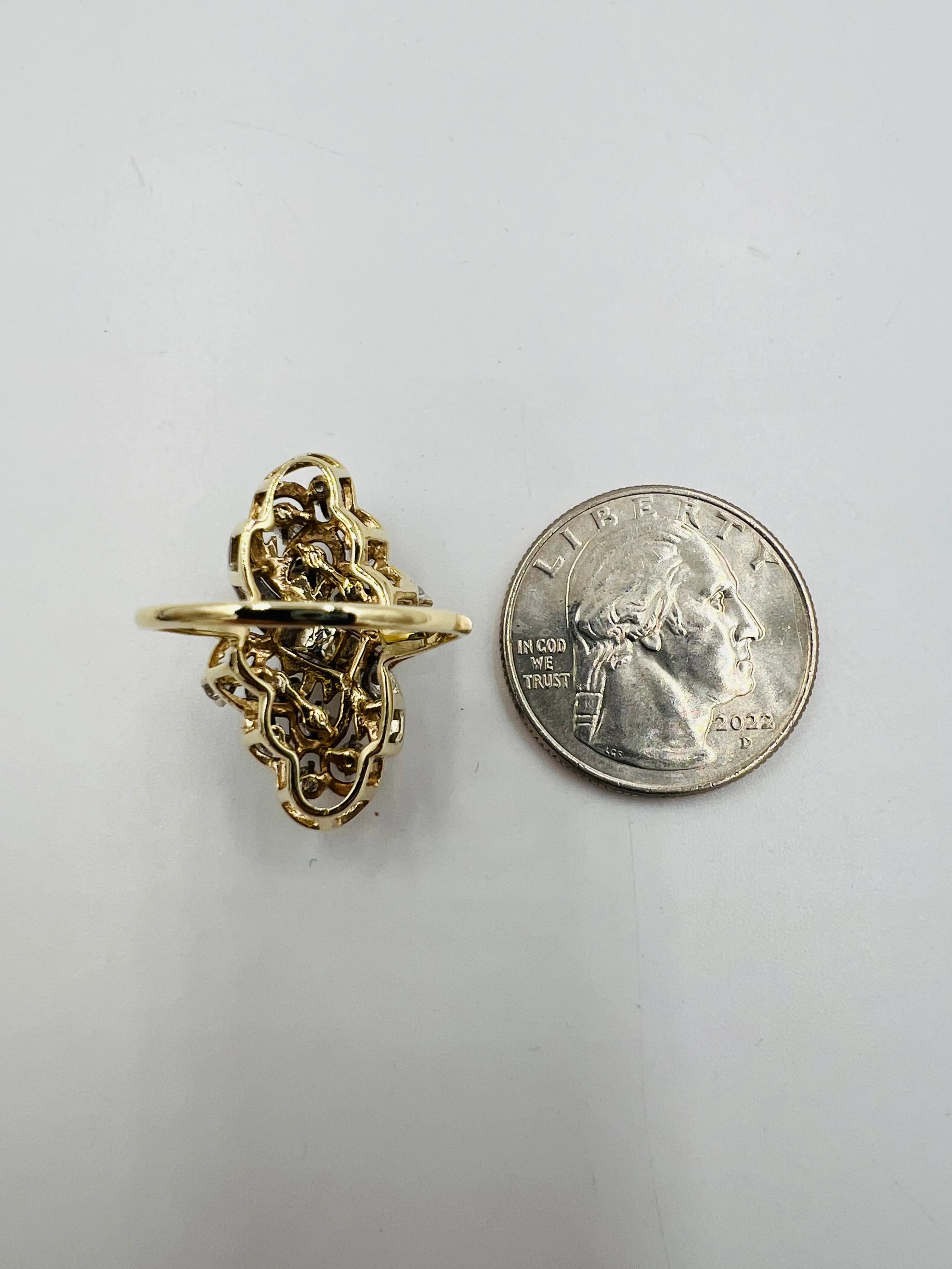 Vintage Diamond Yellow Gold Elongated Cluster Ring Circa 1970s