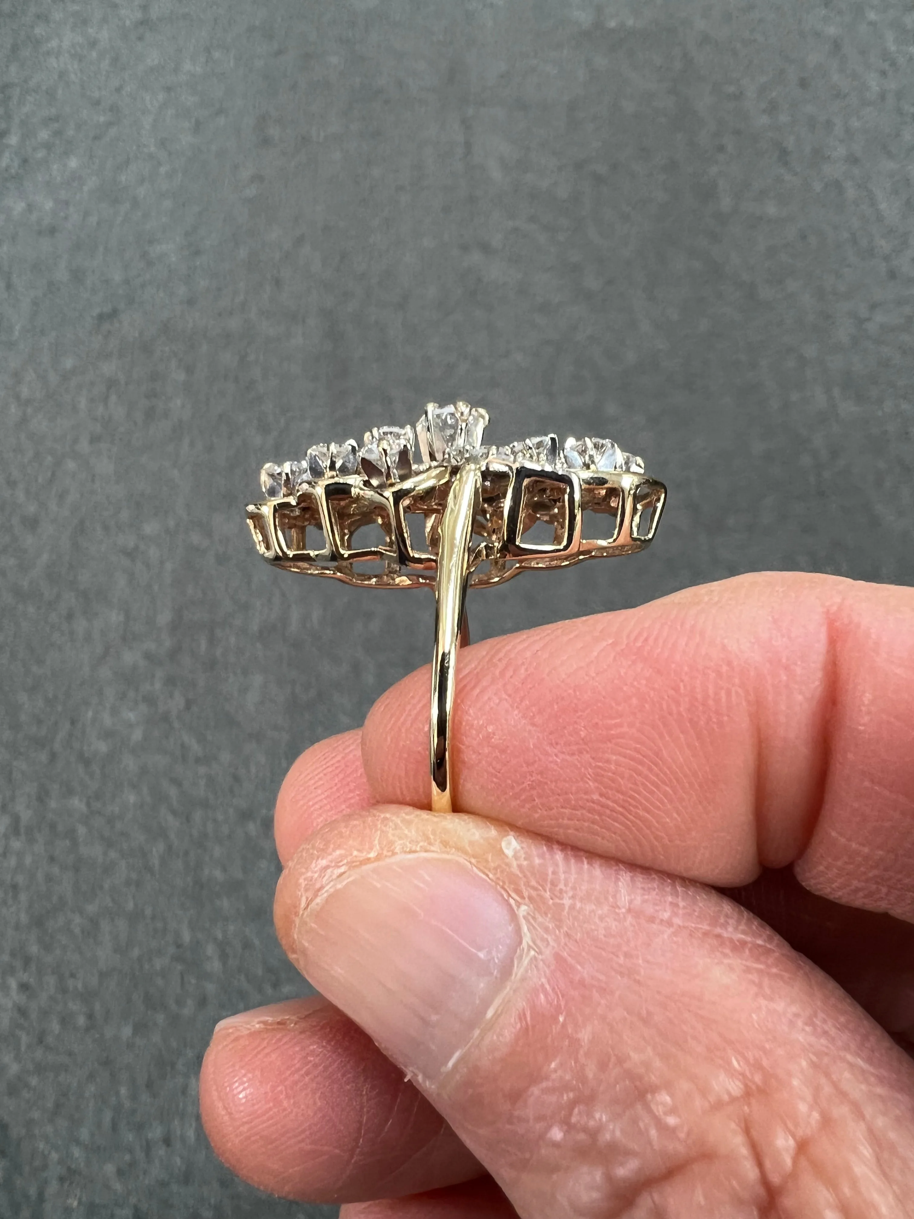 Vintage Diamond Yellow Gold Elongated Cluster Ring Circa 1970s