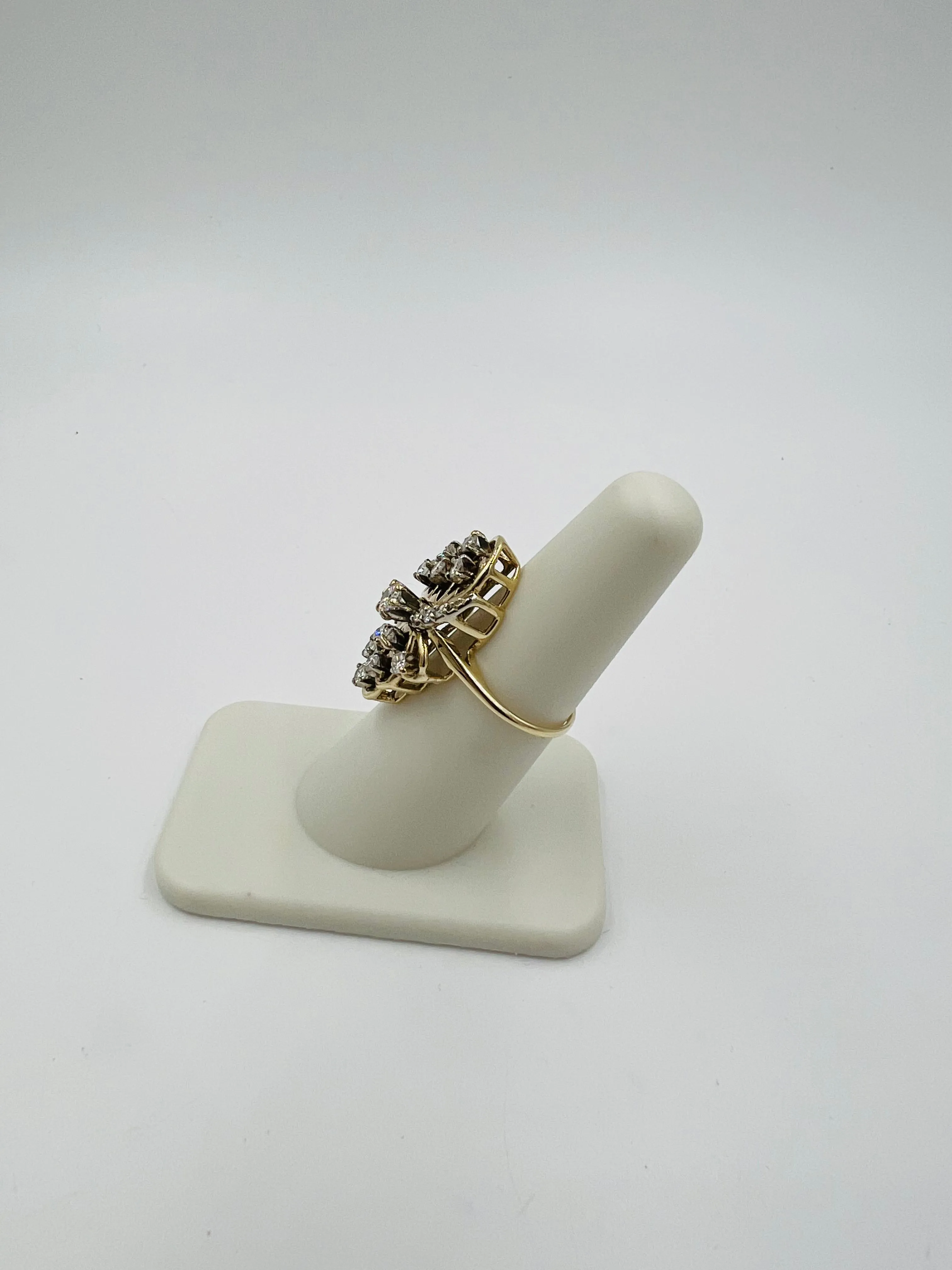 Vintage Diamond Yellow Gold Elongated Cluster Ring Circa 1970s
