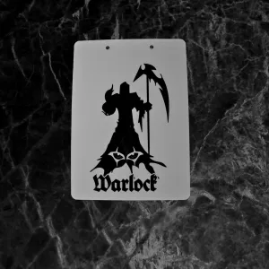 Warlock Character Sheet on a dry erase clipboard