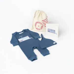 Whale organic baby grow and knot hat gift set