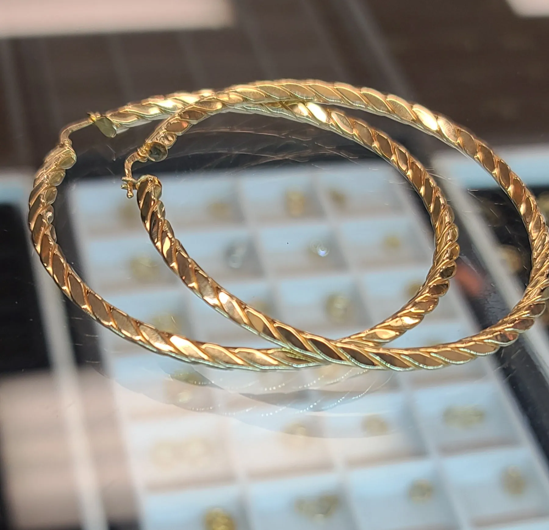 Yellow Gold Hoop Earrings with Rope Design